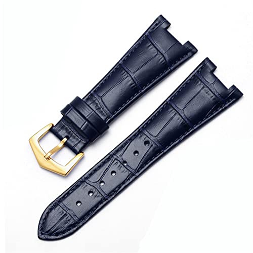 KDEGK Echtes Leder -Uhrenband für Patek Philippe 5711 5712g Nautilus Uhren Männer und Frauen Spezielle Kerbe 25mm*12mm Uhrengurt(Blue-gold)