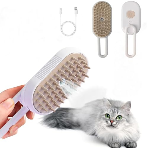 LIBRNTY 2025 New Cat Steamy Brush,Haustier Pflege Bürste,Cat Steam Brush for Hair Cleaner,Tierhaarentfernungskamm mit Wassertank Und Spray für Massage,Pflege Und Haarentfernung