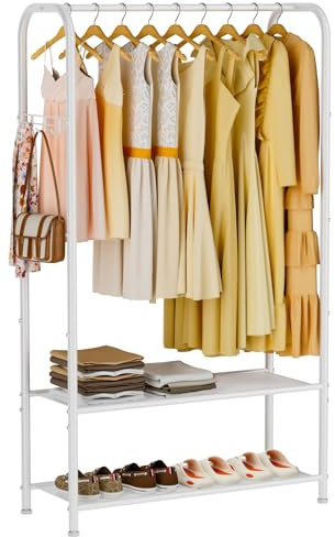 Golpart clothes rail clothes drying rack Portable Clothes Rail with Hook and wheel Metal freestanding storage shelf Storage for Bedroom Closet Laundry 30D*81W*183H Black