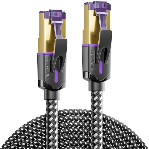 deleyCON 10m CAT7 Nylon Patchkabel RJ45 10 Gbit/s S/FTP POE - Schwarz | Gigabit Netzwerkkabel, Ethernet Cable, Kupfer, RJ45 Stecker, CAT 7 LAN, für PC, PS5, Router, Modem, TV, Switch, Laptop