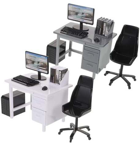 Kisangel 2sätze Computer Mit Tisch Miniatur Puppenhaus Zubehör Miniatur Kindermöbel Puppenhaus Schreibtisch Computer Spielzeug Für Junge Mädchen