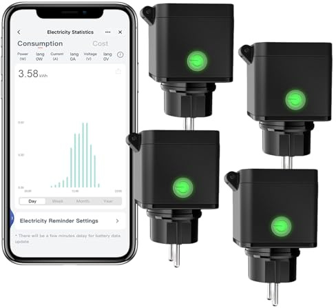 ANTELA Enchufe Inteligente WiFi Exterior IP54 con Monitor de Energía 16A | Compatible con Alexa, Google Home, Smart Life y Tuya, Temporizador, Control Remoto, WiFi 2,4 GHz, 4 unidades
