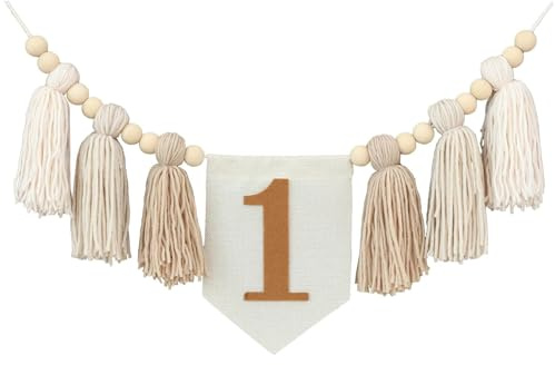 1. Geburtstags Hochstuhlbanner, Handgemachte Boho Hochstuhl Banner Wandbehänge Girlande Geburtstagsdeko 1 jahr Party Dekoration für Mädchen Jungen Babyschaum (Light brown)