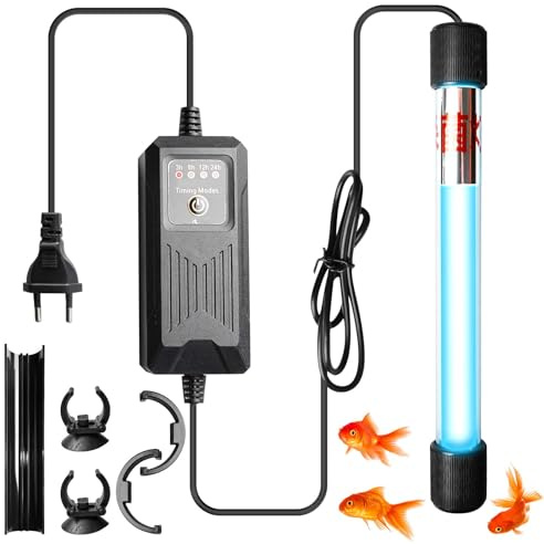 Aquarium UV Sterilisator Lampe mit Timer 13W: Aquarien UV Licht Wasserklärer gegen Algen & Bakterien – UV Licht für Filterbecken, Teich, Pool, Aquarien – UVC Reinigungslampe für klares Wasser