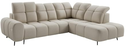 MW EURO-MEBLE Ecksofa Sergio L - Wohnlandschaft, Polstersofa, Polstercouch (Rechte Seite - Beige: Raven 28)