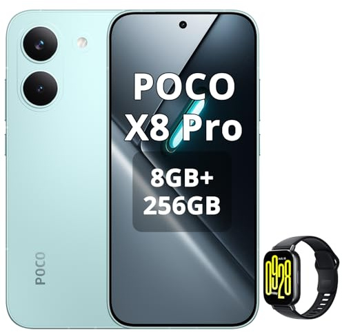 XIAOMI POCO X8 Pro 8+256GB Smartphone, Dimensity 8500-Ultra, 6500mAh Battery, Sony IMX882 50MP Sensor with OIS, 50MP CAM, Green, Charger Not Included, with Smartwatch