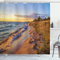 ABAKUHAUS Strand Duschvorhang, Sandy Calm Beach Sunset, Stoffliches Gewebe Badezimmerdekorationsset mit Haken, 175 x 180 cm, Blassgelb Hellbraun