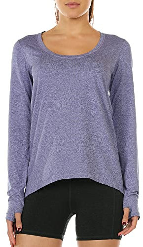icyzone Damen Laufshirt Langarm Sport Shirt Atmungsaktive Langarmshirt Fitness Top Oberteil mit Daumenloch (M, Lavendel)