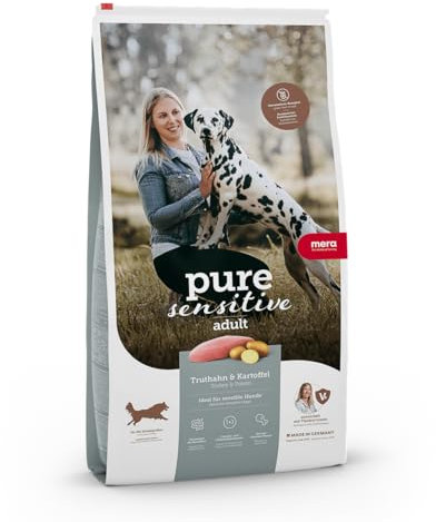 MERA pure sensitive fresh meat Adult Truthahn und Kartoffel Hundefutter – Trockenfutter für Hunde mit einer Rezeptur ohne Getreide und 25% Frischfleisch