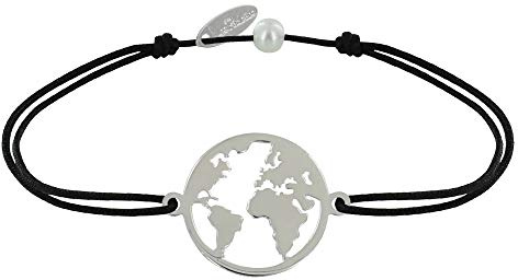 LES POULETTES BIJOUX - Armband Link 925 Silber Runde Medaille Weltkarte - Schwarz