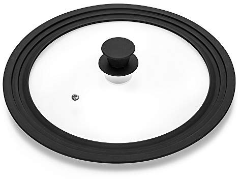 Universal Lid for Pots,Pans and Skillets - Tempered Glass with Heat Resistant Silicone Rim Fits 11, 12 and 12.5 Diameter Cookware ,Black
