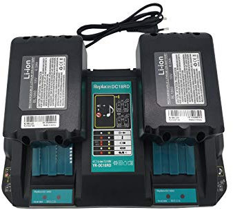 2x Ersatz 18V 6.0Ah BL1860B Ersatzakku mit Ladegerät DC18RD 2-fach Dual Schnellladegerät BL1830B BL1850B BL1860, DMR105 DMR108 DMR110 DUC353Z DUC303 DUR364LZ Radio