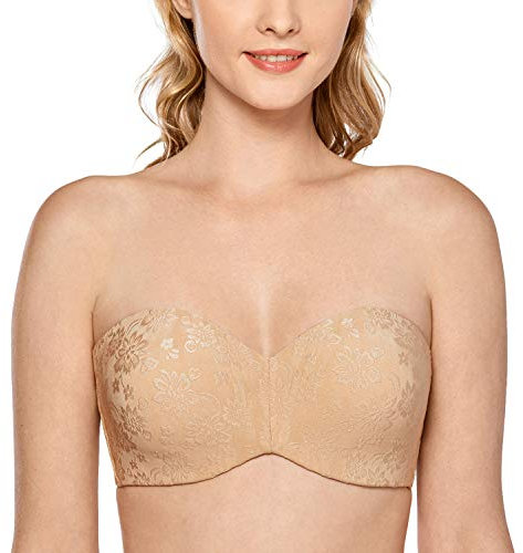 DELIMIRA Donna Reggiseno Senza Spalline Multifunzione con Ferretto Taglie Forti Jacquard Senza Imbottito Talpa Abbronzatura 4B