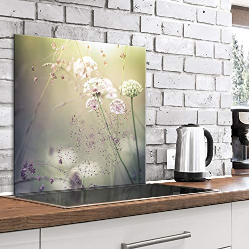 murando Glass Splashback for Kitchen Backsplash Cooker Protector Tempered Glass Decorative Wall Art Panel Heat Resistant Graphic 60x60 cm / 24x24 Dandelion Nature Meadow Grass b-B-0428-aq-a