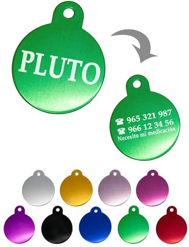 Ibera gifts - Hundemarke mit Gravur, Hundemarke personalisiert, rund, Aluminium, für mittelgroße bis große Hunde und Katzen, 30 mm