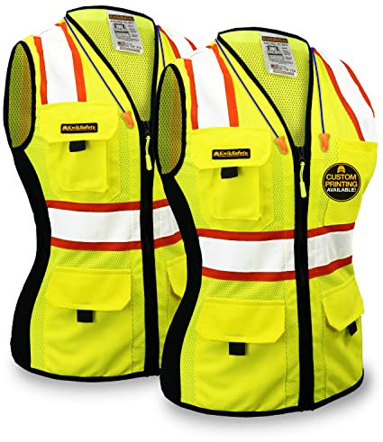 KwikSafety Charlotte NC FIRST Lady Sicherheitsweste für Damen, hohe Sichtbarkeit, ANSI- und OSHA-konform, Gelb | bequeme Passform | 2er-Pack (spart 5 %), L