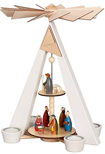 Rudolphs Schatzkiste Teelichtpyramide weiß (2 Stock) Christi Geburt, bunt BxHxT 27x38x22cm NEU Weihnachtspyramide Holzpyramide Tischpyramide