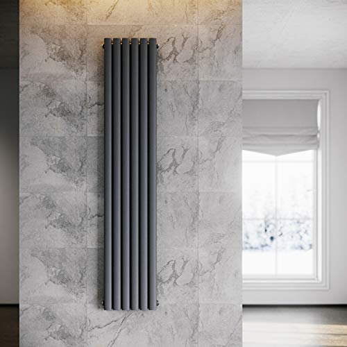 ELEGANT Heizkörper Modern Vertikal Anthrazit 1800x354mm Design Paneelheizkörper Röhren Doppellagig Flachheizkörper Mittelanschluss Heizung