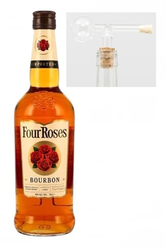 Four Roses Kentucky Straight Bourbon Whiskey 0,7L & Glaskugelportionierer | Genießerset mit Portionierer, mundgeblasen ohne Naht zum feinen Dosieren Männergeschenke Geschenkidee Geschenkset