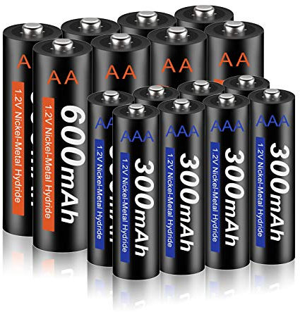 CITYORK Batterie Rechargeable AA 600mAh + Batterie Rechargeable AAA 300mAh 1.2V AAA NI-MH Rechargeable, 1200 Cycles de Charge, Piles à Faible Autodécharge, 16 Pièces