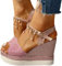 Onsoyours Sandales Compensées d'été pour Femmes avec Plateforme et Bride à la Cheville Sandales d'été à Point Ouvert Espadrilles élégantes Chaussures pour Femme A Rose 38 EU
