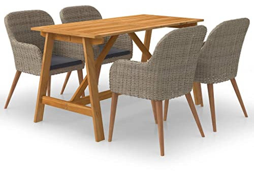 vidaXL Gartenmöbel Set 5-TLG. Gartengarnitur Gartenset Sitzgruppe Sitzgarnitur Gartentisch Gartensessel Esstisch Tisch Stühle Gartenstuhl Braun