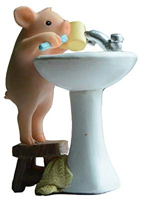 Gemmia Miniatur-Feengarten Schwein Figurine- Zahnbürste Schwein Statue