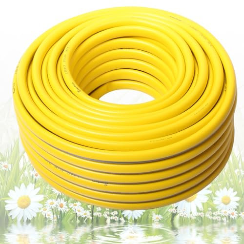 All4You Gartenschlauch 1/2, 3/4, 1 '' Zoll - Länge:20m 30m 50m Farbe: Gelb / Grün Wasserschlauch mit oder ohne 4-tlg Anschluss Set Armaturen Adapter (1 Zoll, 20m, Gelb)
