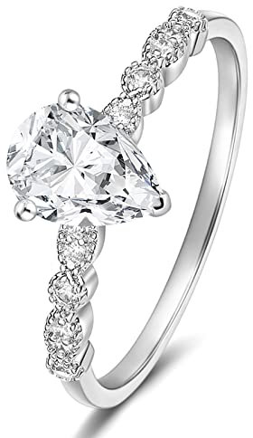 Titaniumcentral Ring Damen Verlobungsring Rosegold Gold Silber 1.5CT Träne Birnenform Zirkonia Versprechen Ring Eheringe Partnerringe (Silber,58 (18.5))