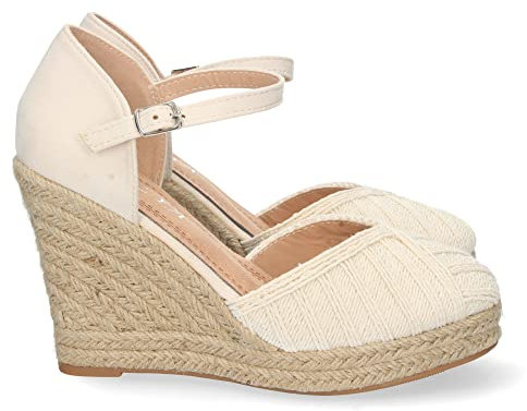 shoes&blues.es 65973-Sandalia de Cuna para Mujer, Forrada de Yute, con Pala Cerrada, y Cierre de Hebilla, Primavera Verano 2022. Talla 41 Beige
