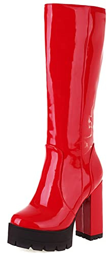 Bviennic Damen Mode Blockabsatz Plateau Knee Reitstiefel