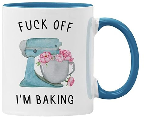 F**k Off I'm Baking Mug Gift For Her, Funny Profanity Cup (Blue)