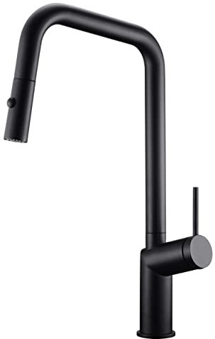 Mice/Imex - Grifo Cocina Extraible - Monomando Mezclador de Fregadero con ducha difusor doble jet - 2 Modos de Rociador, Grifo para Cocina Extensible Caño Alto Giratorio 360 ° Negro Mate