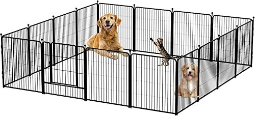 Hunde-Laufgitter, 16 Paneele, Hundestift, 81.3 cm Höhe, Metall, Übungsstift mit Türen für große/mittelgroße/kleine Hunde, faltbarer und tragbarer Tierstift für den Innen- und Außenbereich