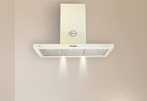 GURARI GCH F 461 BG 9 Dunstabzugshaube 90 cm Creme | Wandhaube Sehr Saugstark 1000 m³/h Motor | Wandmontage Abzugshaube Umluft oder Abluftbetrieb Kaminhaube