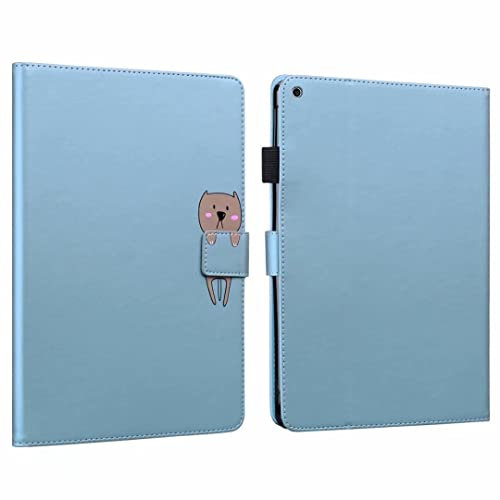 Nbziyoo Hülle für Apple iPad 9./8./7. Generation 10.2 Zoll Hülle (2021/2020/2019), Cute Cartoon Flip Case, Soft PU Stand Schutzhülle Cases mit Stifthalter, Kartenfächer, Auto Wake/Sleep, Blau e.
