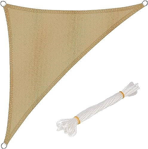 Tenda a Vela Ombreggiante Triangolare 3.6x3.6x3.6 mt Beige, Tessuto Anti UV, Anelli Antiruggine | Tenda Da Sole Per Esterno, Giardino, Piscina, Balcone, Terrazzo | Telo Parasole Traspirante