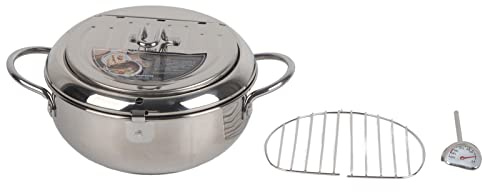 Syrisora Tempura - Sartén de acero inoxidable de 24 x 22 x 11 pulgadas, freidora japonesa tempura con control de termómetro, sartén antiadherente para cocina, papas fritas, camarones, albóndigas,