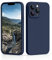 CALOOP Slim-Fit for iPhone 13 Pro Max Case,Sturdy Shockproof Hard Frame Cover with Anti-Scratch Microfiber Lining,Skin Soft Liquid Silicone,Full Protection for Screen and Camera Lens(Navy Blue)