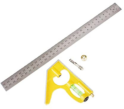 Luzhengyang 300 mm rechtwinkliges Lineal und Winkelmesser aus Edelstahl, Gelb