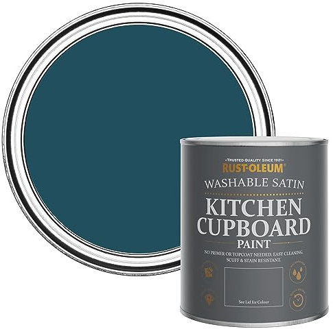 Rust-Oleum Blue Scrubbable Kitchen Cupboard Paint in Satin Finish - Commodore Blue 750ml
