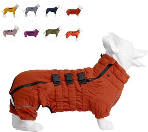 Warmer Hundemantel, doppellagige Hundeweste, Vier Beine bedeckt, Winddicht, wasserdicht, reflektierende warme Hundeweste, Outdoor-Schlittschuhkostüm für Corgis und Dackel. Orange D-M