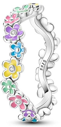 NARMO 925 Sterling Silber Ringe für Frauen Bunte Daisy Blume Ring für Mädchen Größe 57mm