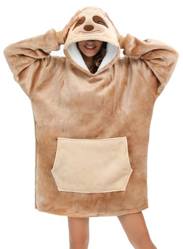LATH.PIN Coperta da Divano Panda Coperta con Cappuccio Taglie Forti Unisex Caldo Plaid con Maniche Tasca Divertente Felpone