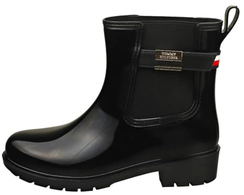 Tommy Hilfiger Donna Stivali in Gomma Flag Belt Rainboot Antiscivolo, Nero (Black), 41
