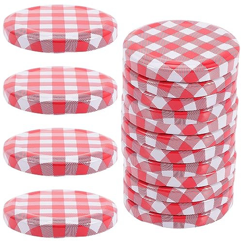 UPKOCH Red Gingham Jam Jar Lid 40pcs Jar Covers 63mm Pickle Chutney Jar Replacement Metal Split-Type Lids for Honey, Jam, Jelly, Food Storage