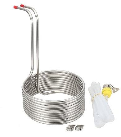 Lfhelper Kühlspirale Eintauchkühler Kühlschlange Maischekühler Kühlspirale Ø 23cm Bier Kühler Kühlrohr Brauerei Bier Kühlschlange Würzekühler Rohr mit 2 * 2m Silikonschläuche, Verbindungsstücke