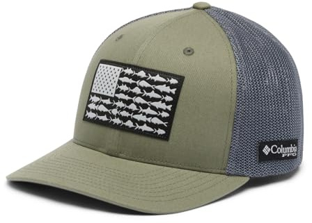 Columbia Unisex PFG Fish Flag Mesh Ball Cap, Cypress/Grill/US Fish Flag, Large/X-Large, Cypress/Grill/Us Fish Flag, Large-X-Large