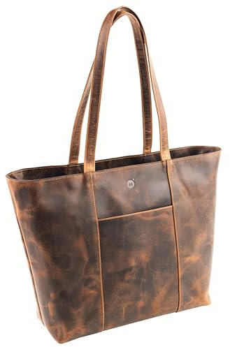 moonster Handtasche Damen Tote Bag 100% Naturleder – Langlebige Tasche Damen aus Büffelleder – Leder Shopper Damen Groß mit Polybaumwollfutter & Messingbeschlägen – Ledertasche Damen-Shopper