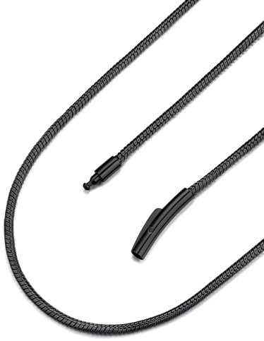 FaithHeart schwarz Halskette für Damen Herren Schlangenkette 2mm breit 55cm lang Halskette mit Gravur Personalisierter Schmuck für Jungen männer